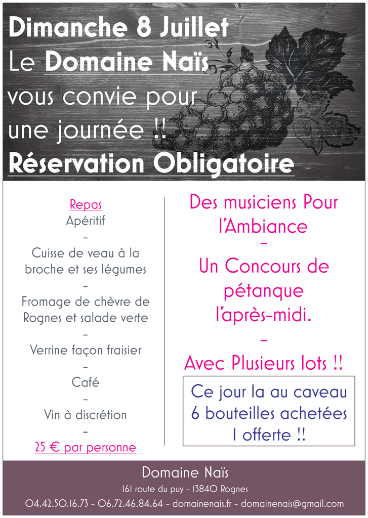 Sunday July 8!! Come spend a day at Domaine Naïs!!!