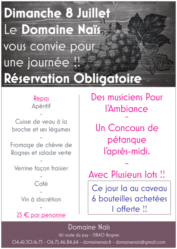 Dimanche 8 Juillet !! Venez passez une journée au Domaine Naïs !!!