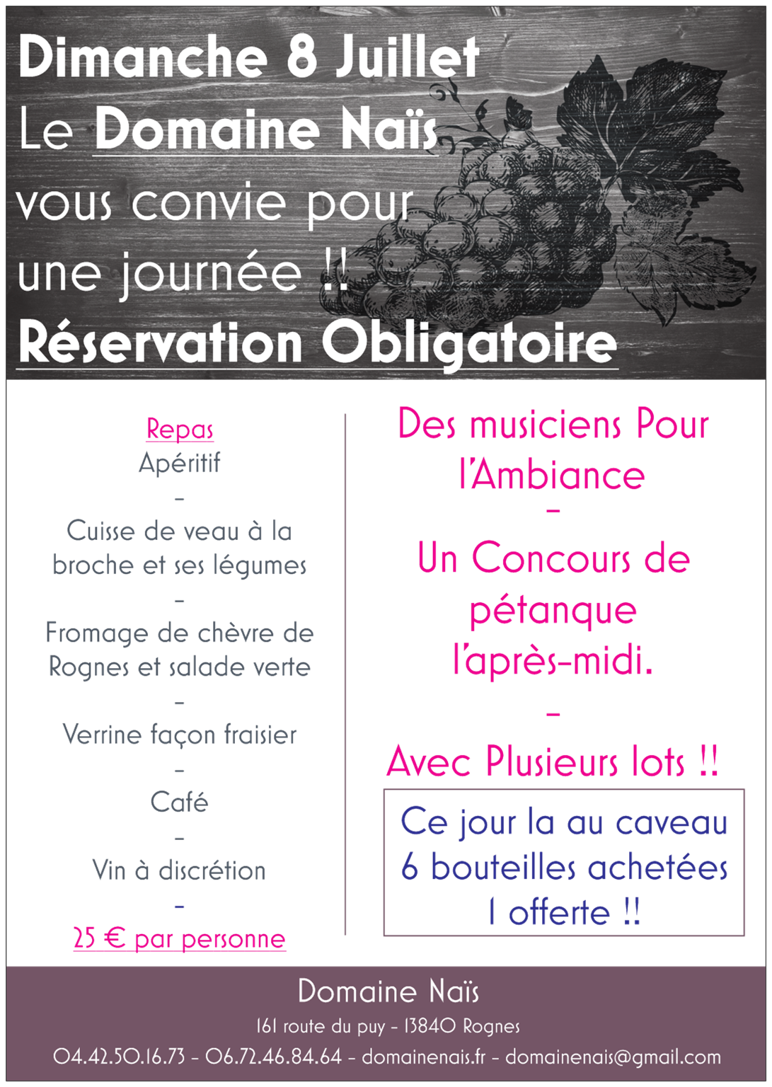 Dimanche 8 Juillet !! Venez passez une journée au Domaine Naïs !!!